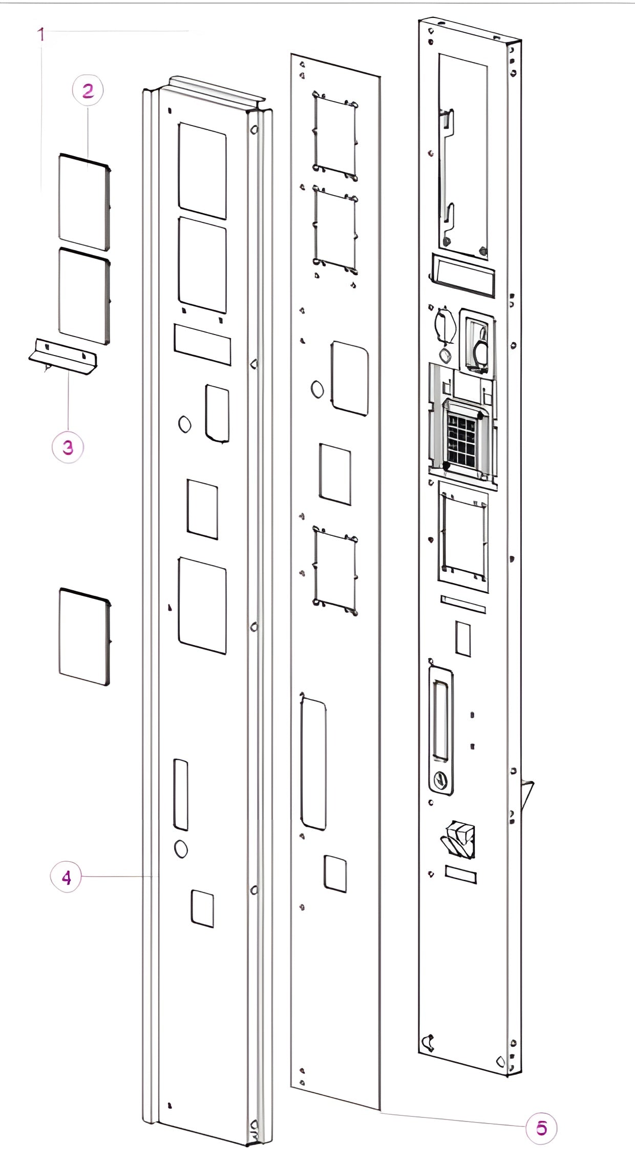 Frontpanel Kassenschub – SandenVendo Automaten, komplett mit Anbauteilen