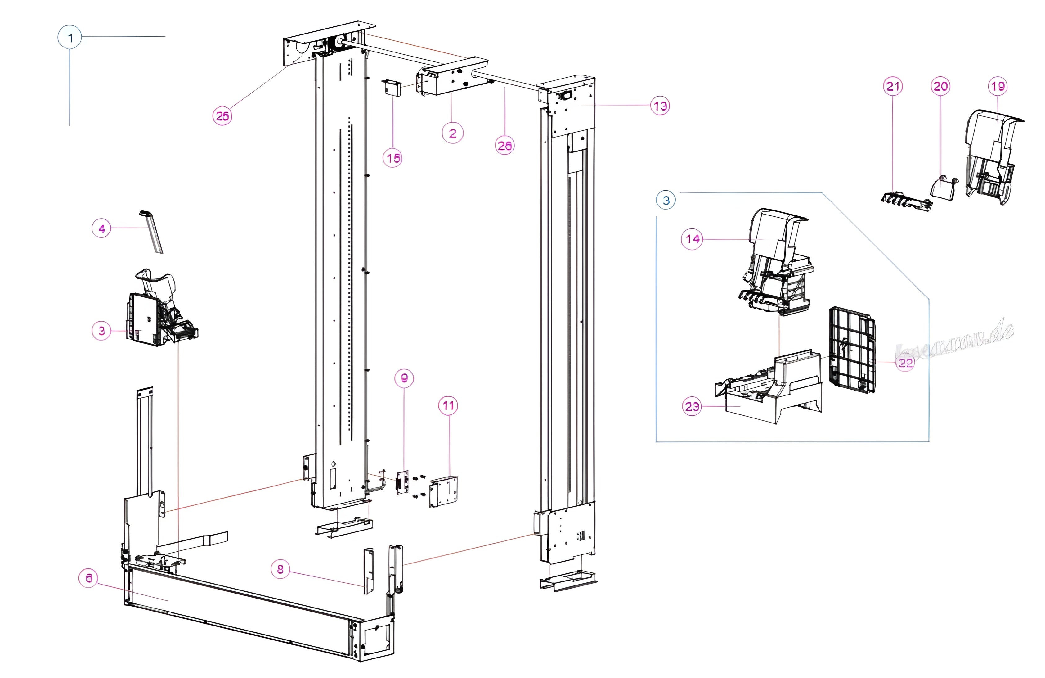Kompletter vertikaler G-Drink Lift für 6er Modelle – X-Achse mit Kabeln & Motoren